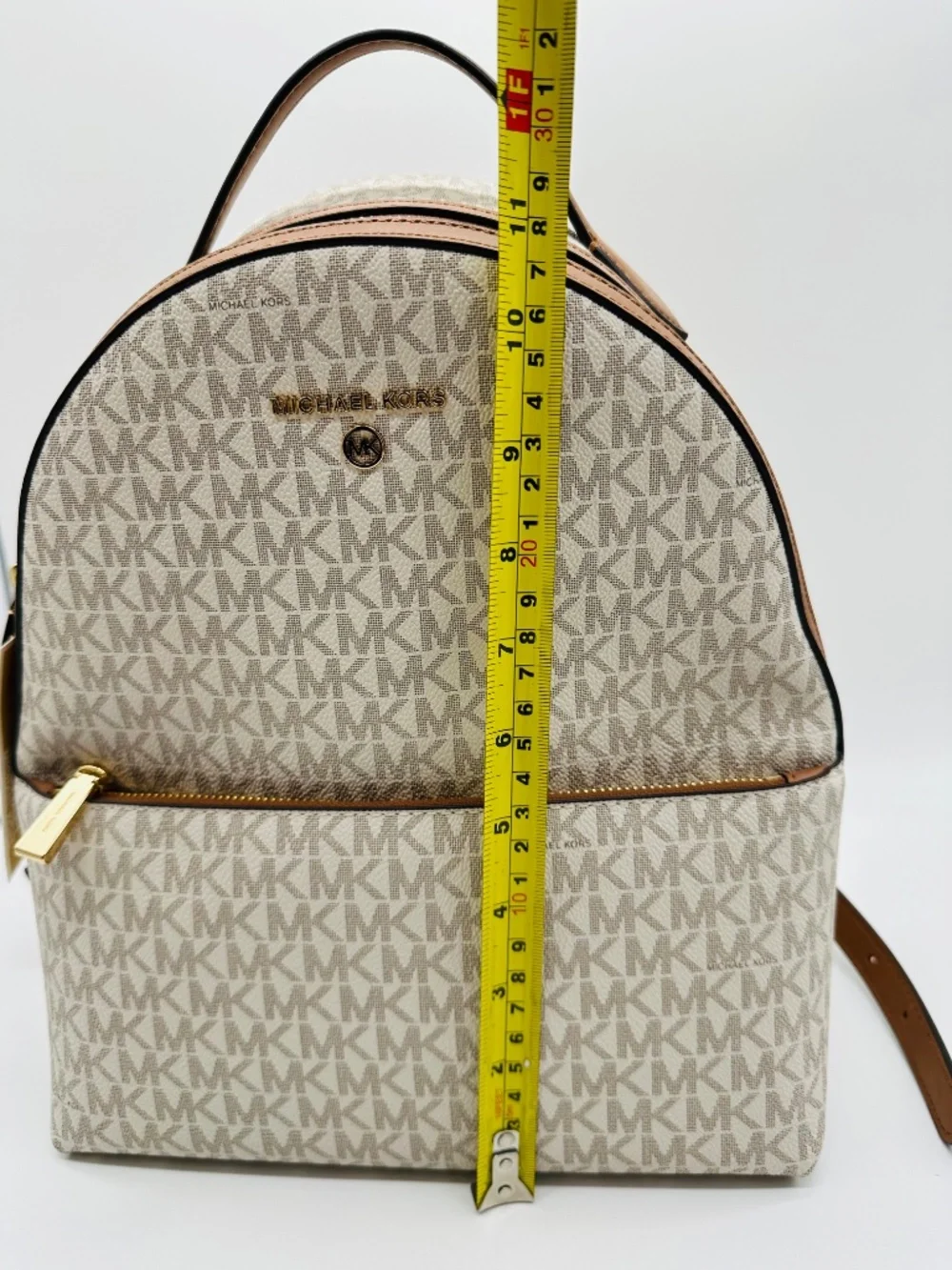 NWT Michael Kors Valerie Medium Logo Backpack Vanilla Acorn White Brown Handbag
